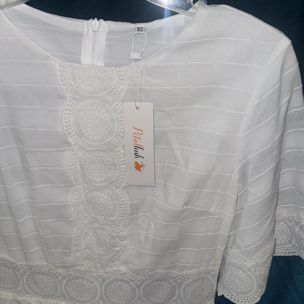XS White Cotton Dress Petal Lush - Picture 4 of 9